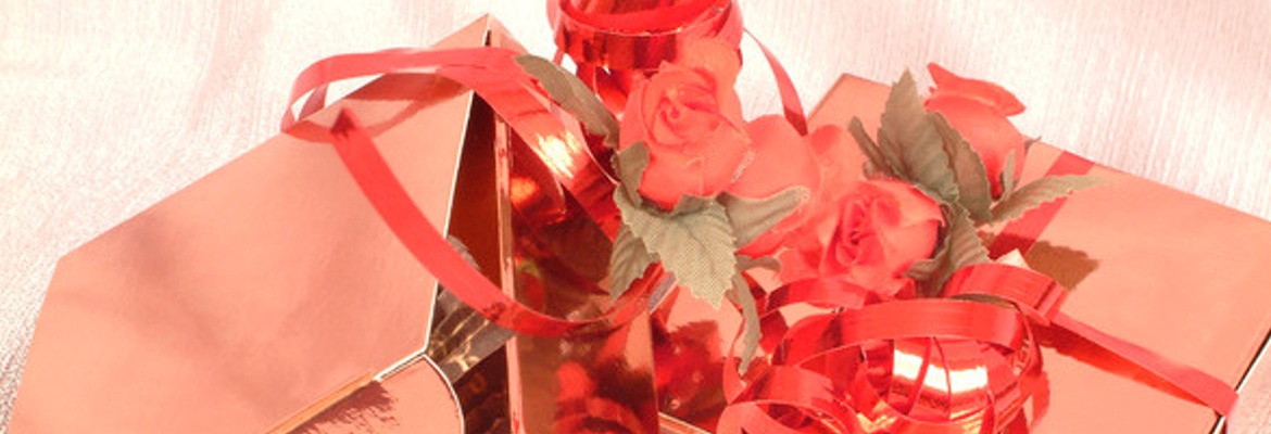 gift boxes with rose and ribbon